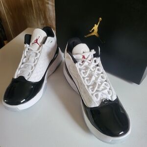 Jordan Max Aura 2  Black and White Sneakers with Red Logo